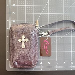 Candie's Metallic Black Crossbody Card Holder